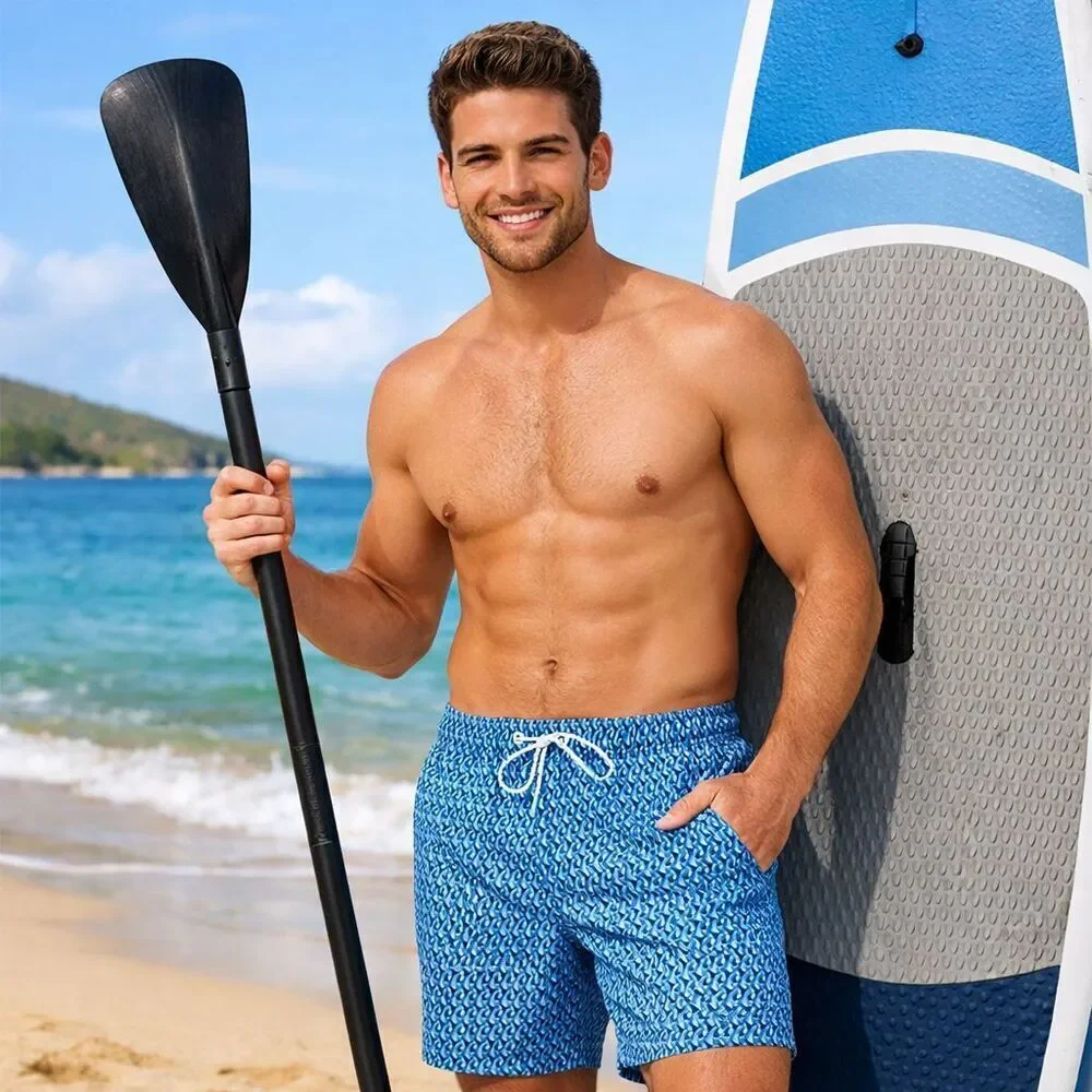 Bonobos Mens Swim Trunks Lined Blue Print Board Shorts 7 Inch Inseam